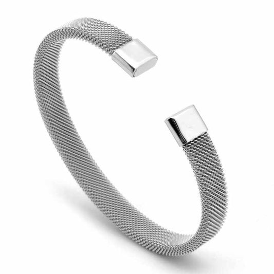Men’s Stainless Steel Mesh Cuff Bracelet – Minimalist Open Bracelet