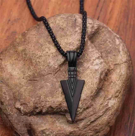 Men’s Black Arrowhead Pendant Necklace