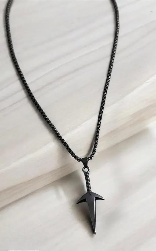 Midnight Dagger Pendant Necklace – Black Steel