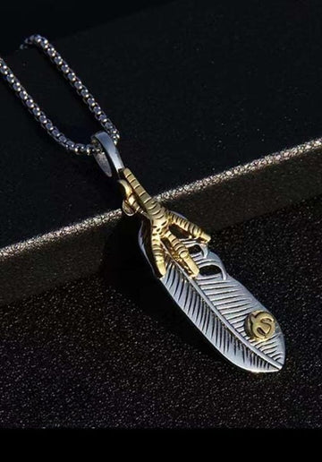 Eagle Claw Feather Pendant Necklace – Dual Tone