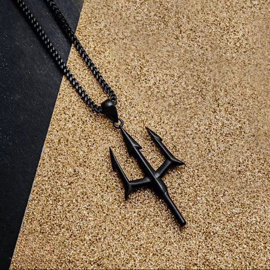 Men’s Bold Trishul Spike Pendant – Matte Black
