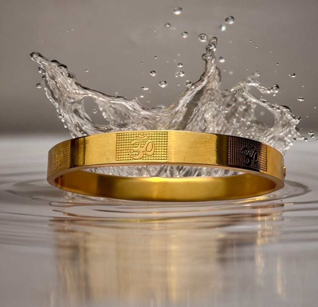 Classic Om Engraved Gold-Toned Kada Bracelet – Spiritual Elegance for Men