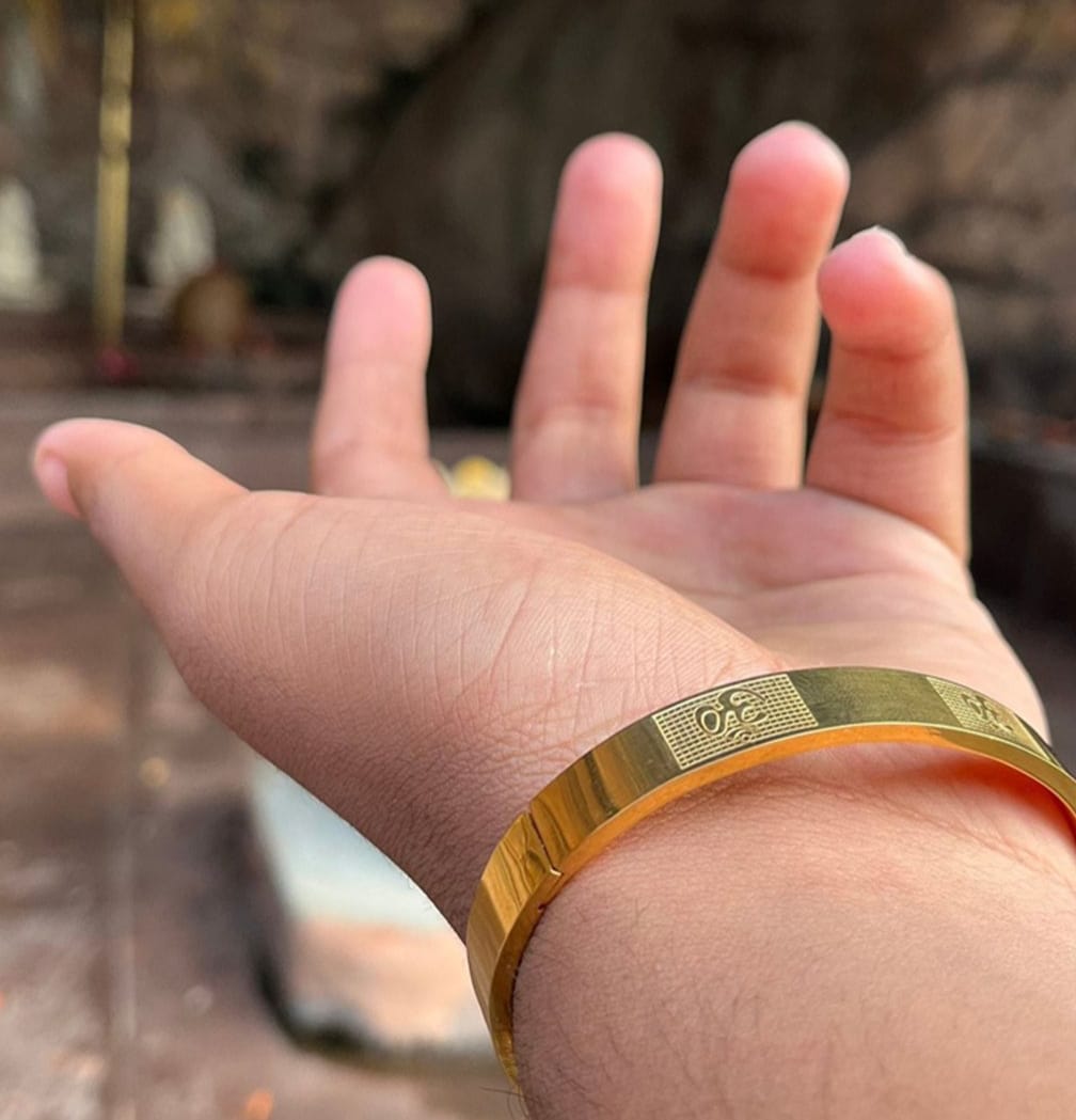 Classic Om Engraved Gold-Toned Kada Bracelet – Spiritual Elegance for Men