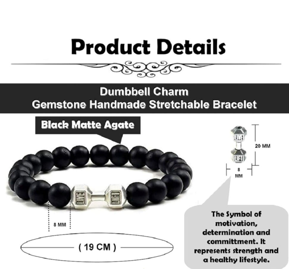 Unisex  - Black Lava Beads Dumbbell Bracelet – Fitness-Inspired Wristwear