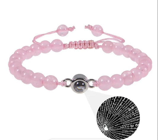 "100 Languages I Love You" Projection Bracelet – Rose Pink Quartz Style