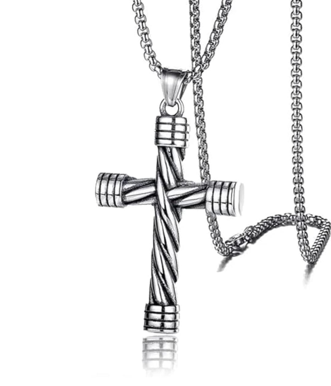 Men’s Steel Cable Cross Pendant – Rugged Industrial Necklace