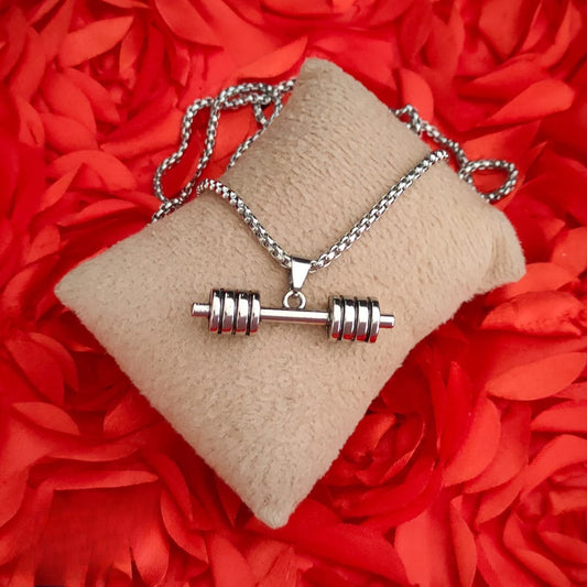 Barbell Pendant Necklace – Silver Gym Hustler Edition