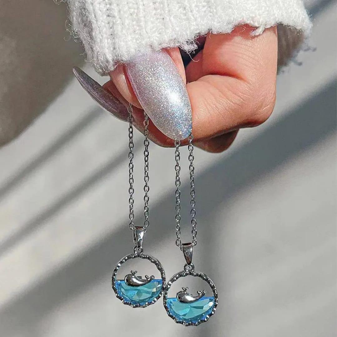 Ocean Wave & Dolphin Pendant Necklace – Serenity in Silver