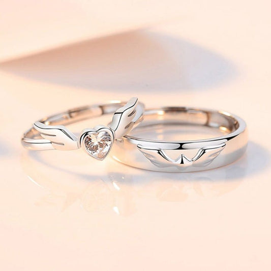 Couple Ring - Angel Wings Couple Ring Set – Silver-Plated Love Bands