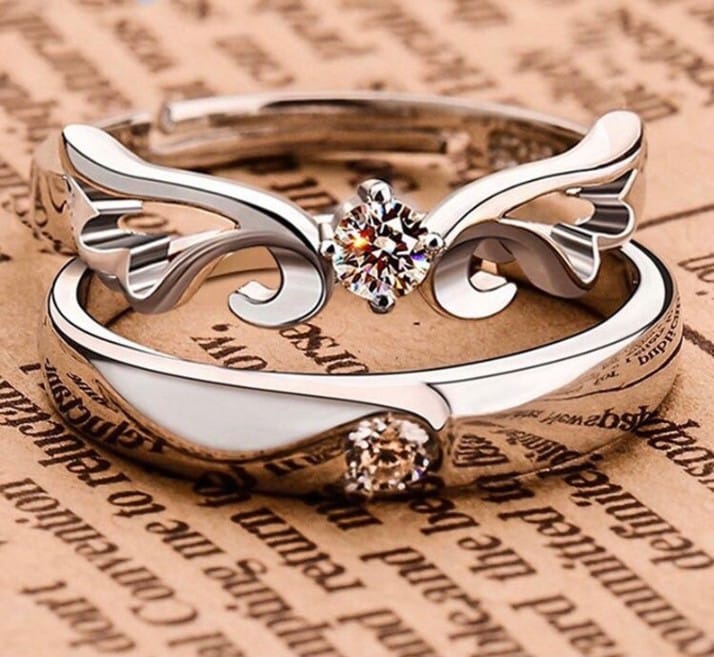 Couple Ring - Wings of Love – Silver plated Couple Ring Set with CZ Stones