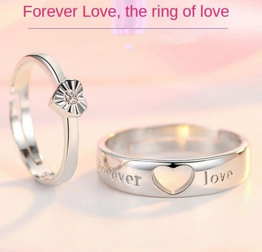 Couple Ring - Forever Love Couple Ring Set – Heart Engraved Silver Bands