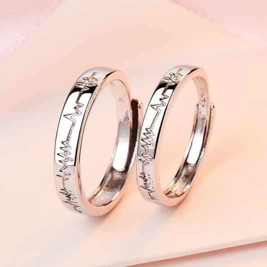 Couple Ring - Heartbeat Promise Couple Ring Set – Silver Engraved Bands