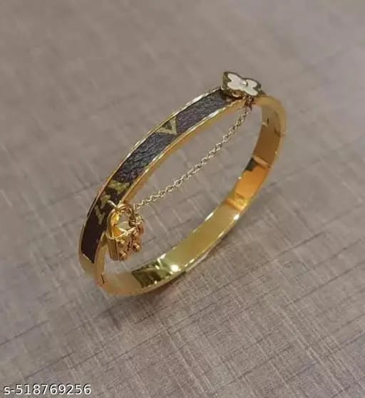 Charm Lock Anti-Tarnish Gold Bracelet – Designer Bangle with Chain Accent