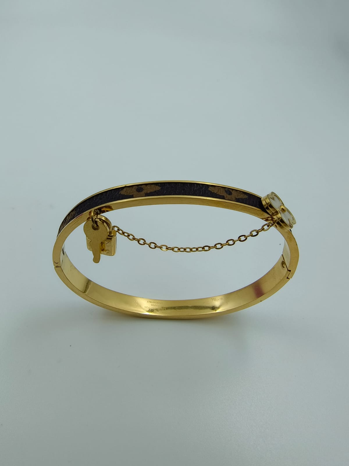 Charm Lock Anti-Tarnish Gold Bracelet – Designer Bangle with Chain Accent