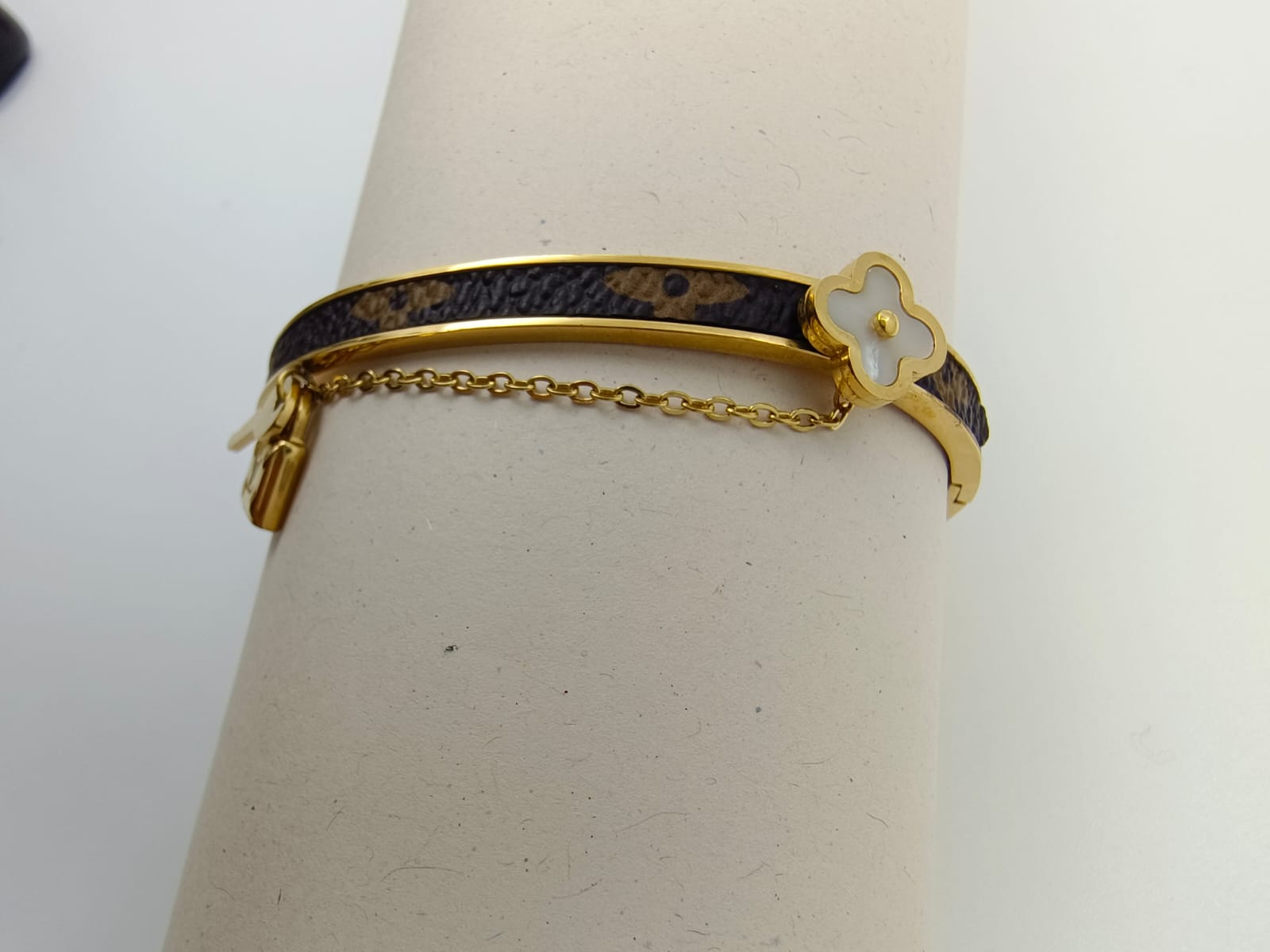Charm Lock Anti-Tarnish Gold Bracelet – Designer Bangle with Chain Accent