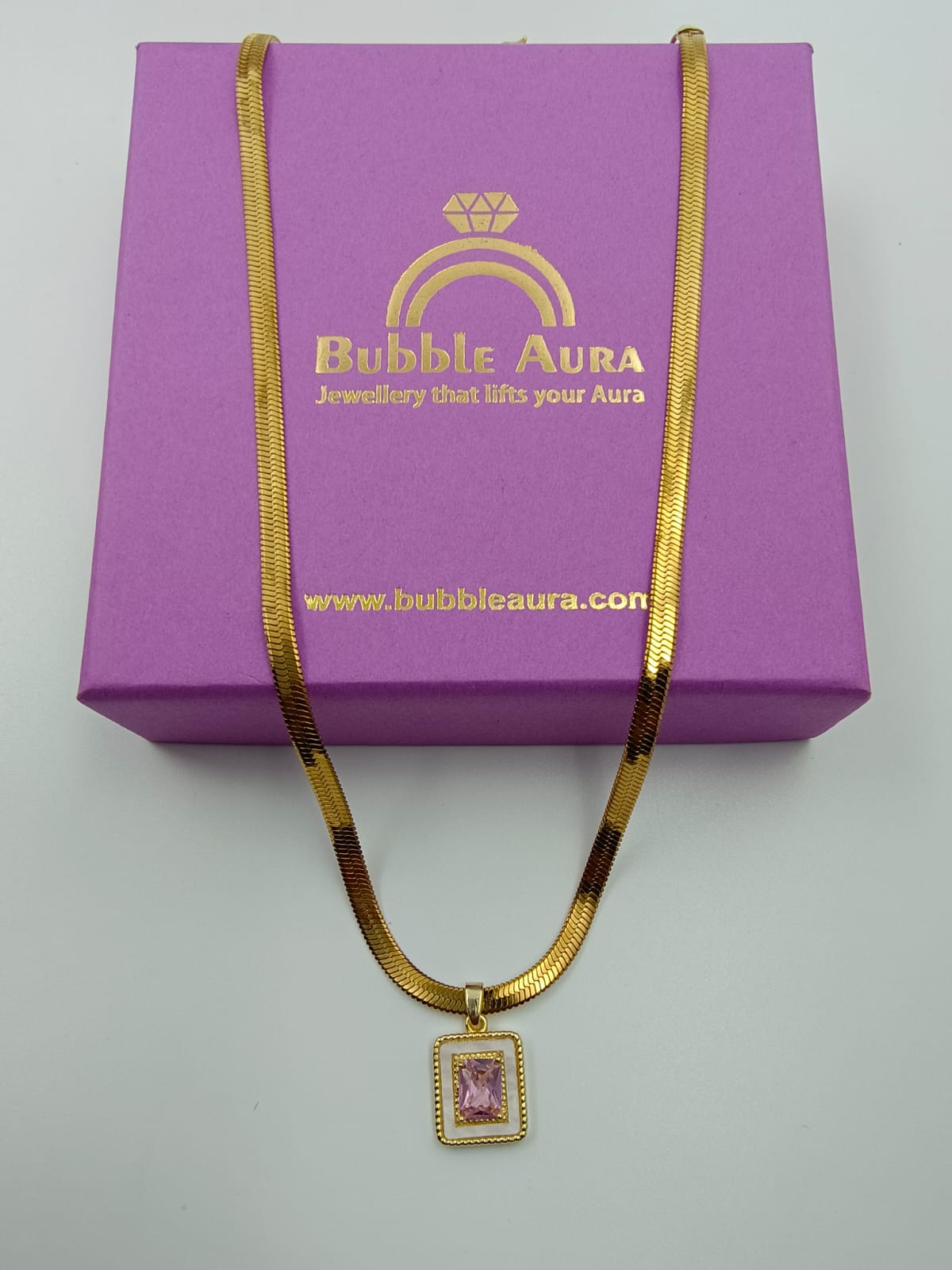 Regal Glow Anti-Tarnish Gold Necklace – Pink Stone Pendant