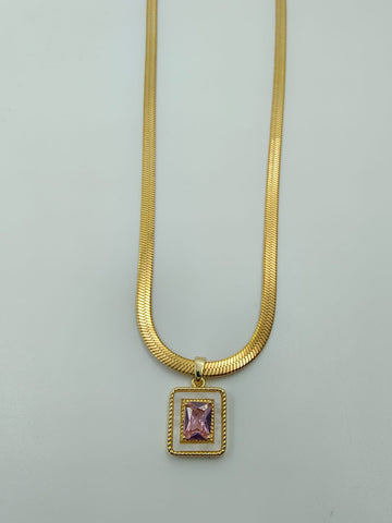 Regal Glow Anti-Tarnish Gold Necklace – Pink Stone Pendant
