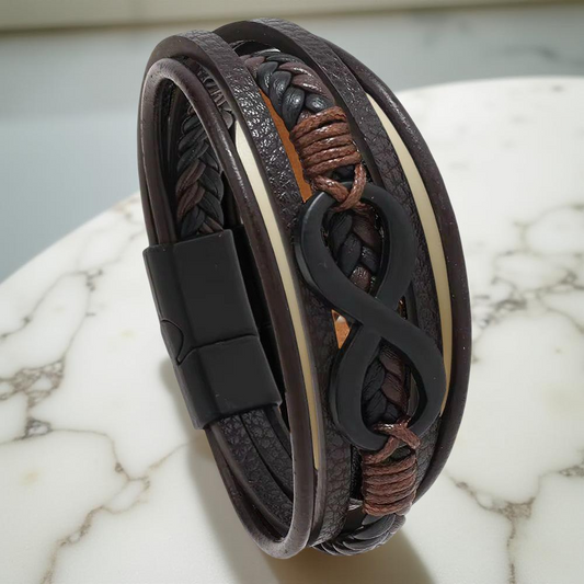 Infinity Multi Layer Synthetic Leather Brown Bracelet