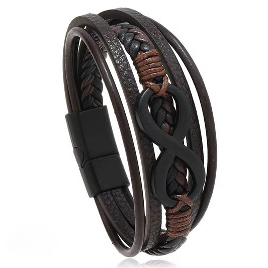 Infinity Multi Layer Synthetic Leather Brown Bracelet