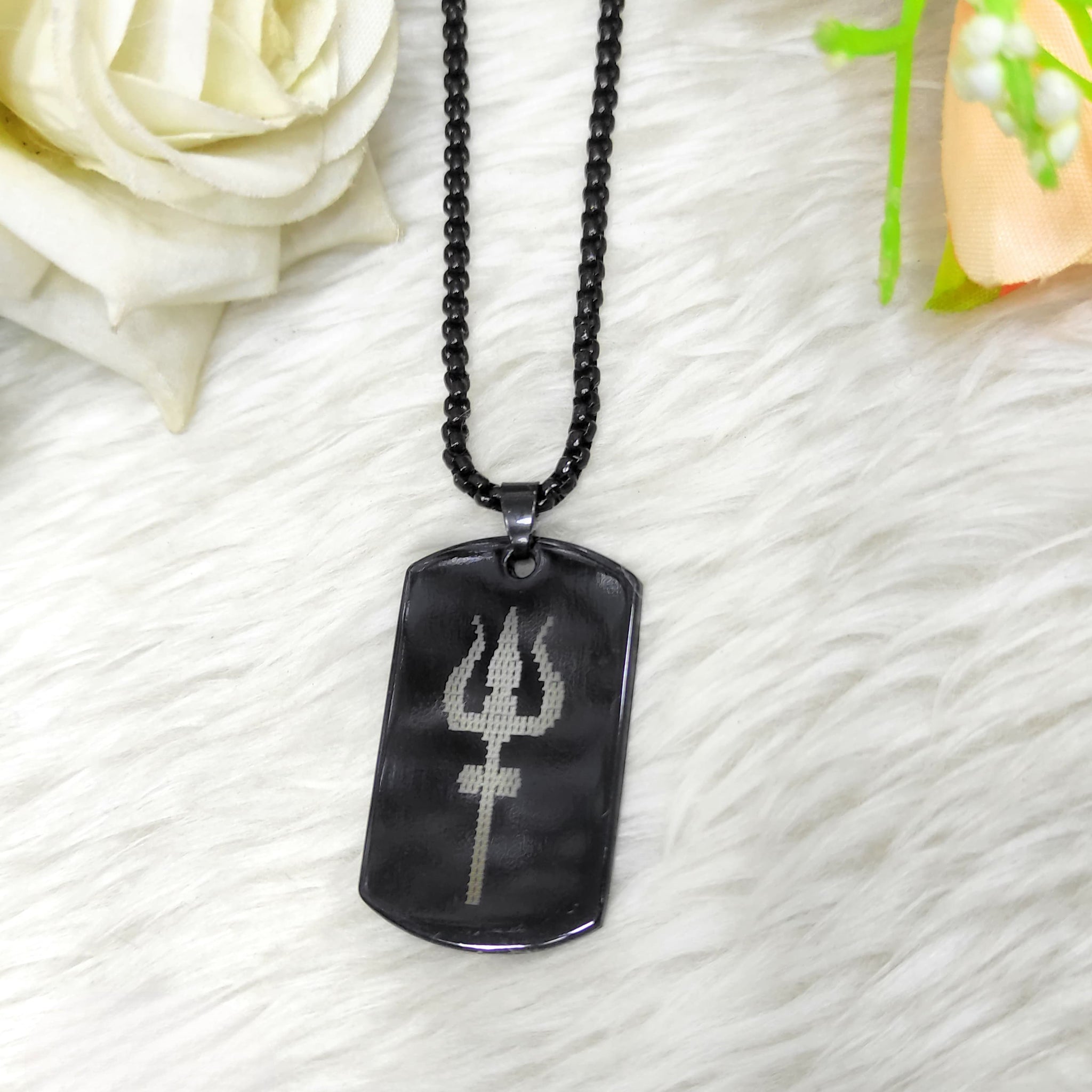 Trishul Shield Pendant – Black Steel