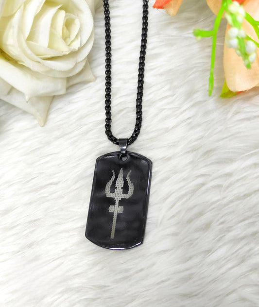 Trishul Shield Pendant – Black Steel