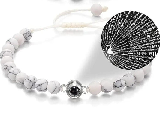 "100 Languages I Love You" Projection Bracelet – White Howlite Stone