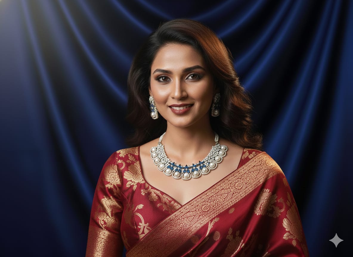 Celestial Pearl & Sapphire Blue Royal Choker Set