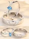 Couple Ring - Antler Love Couple Ring Set – Silver with Blue Teardrop Crystal