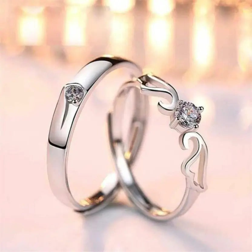 Couple Ring - Wings of Love – Silver plated Couple Ring Set with CZ Stones