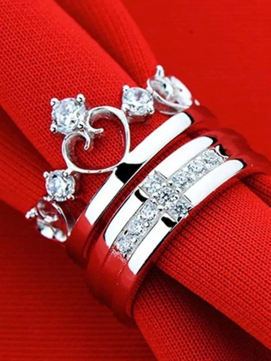 Couple Ring - Eternal Spark Silver Couple Rings – Heart & Cross Edition