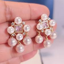 Blush Royale Pearl & Pink Stone Drop Earrings - Anti-tarnish