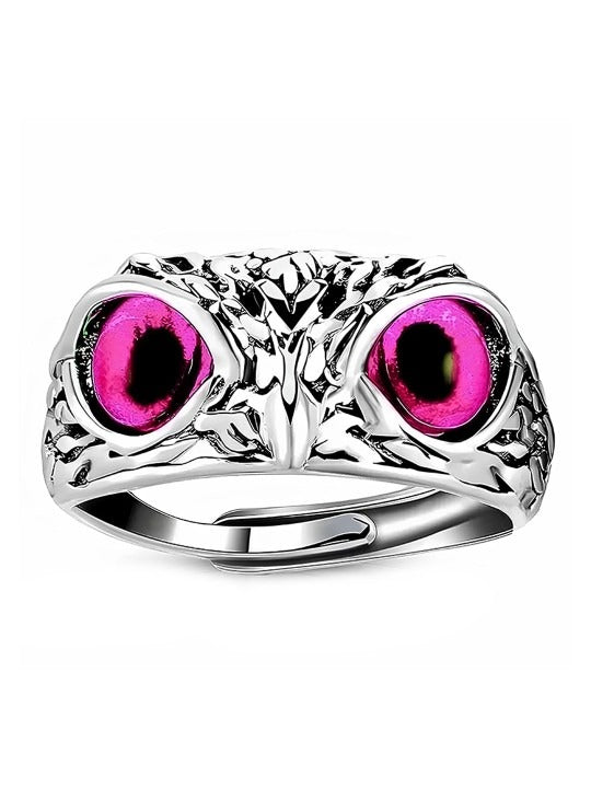Mystic Owl Eye Ring – Silver with Vivid Purple Eyes