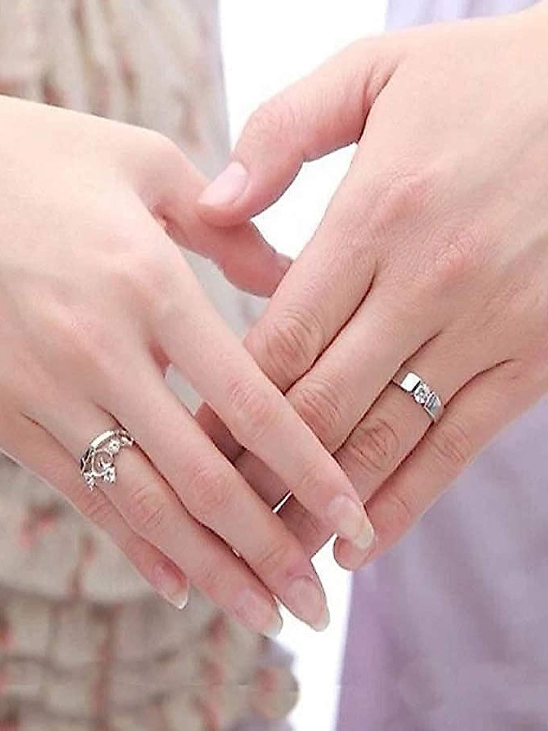 Couple Ring - Elegant Heart CZ Couple Ring Set – Sterling Silver Finish