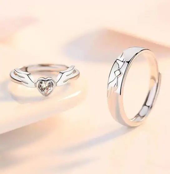 Couple Ring - Angel Wings Couple Ring Set – Silver-Plated Love Bands