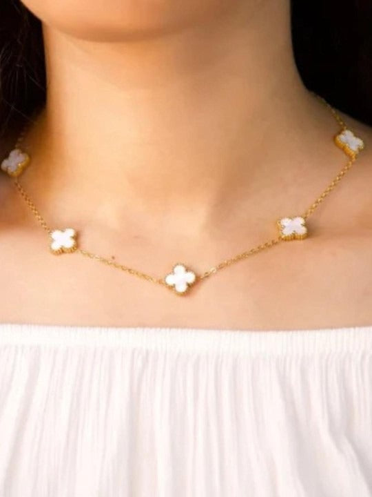 Golden Clover Charm Necklace with Mother-of-Pearl Accents