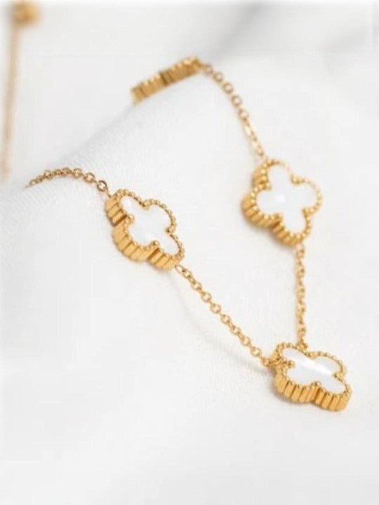 Golden Clover Charm Necklace with Mother-of-Pearl Accents