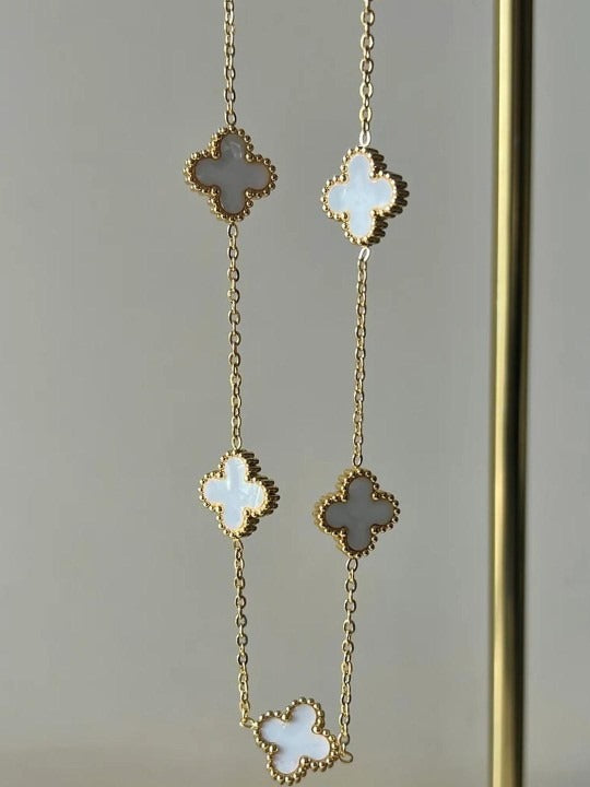 Golden Clover Charm Necklace with Mother-of-Pearl Accents