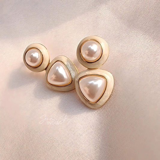 Vintage Pearl Duo Statement Earrings – Gloss Ivory & Gold
