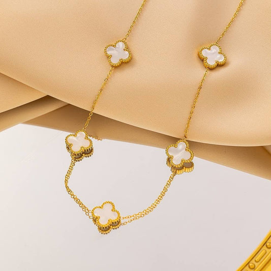 Golden Clover Charm Necklace with Mother-of-Pearl Accents
