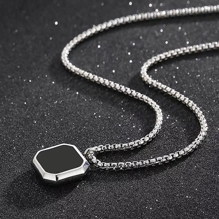 Onyx Edge Pendant Chain – Minimalist Black Square Charm